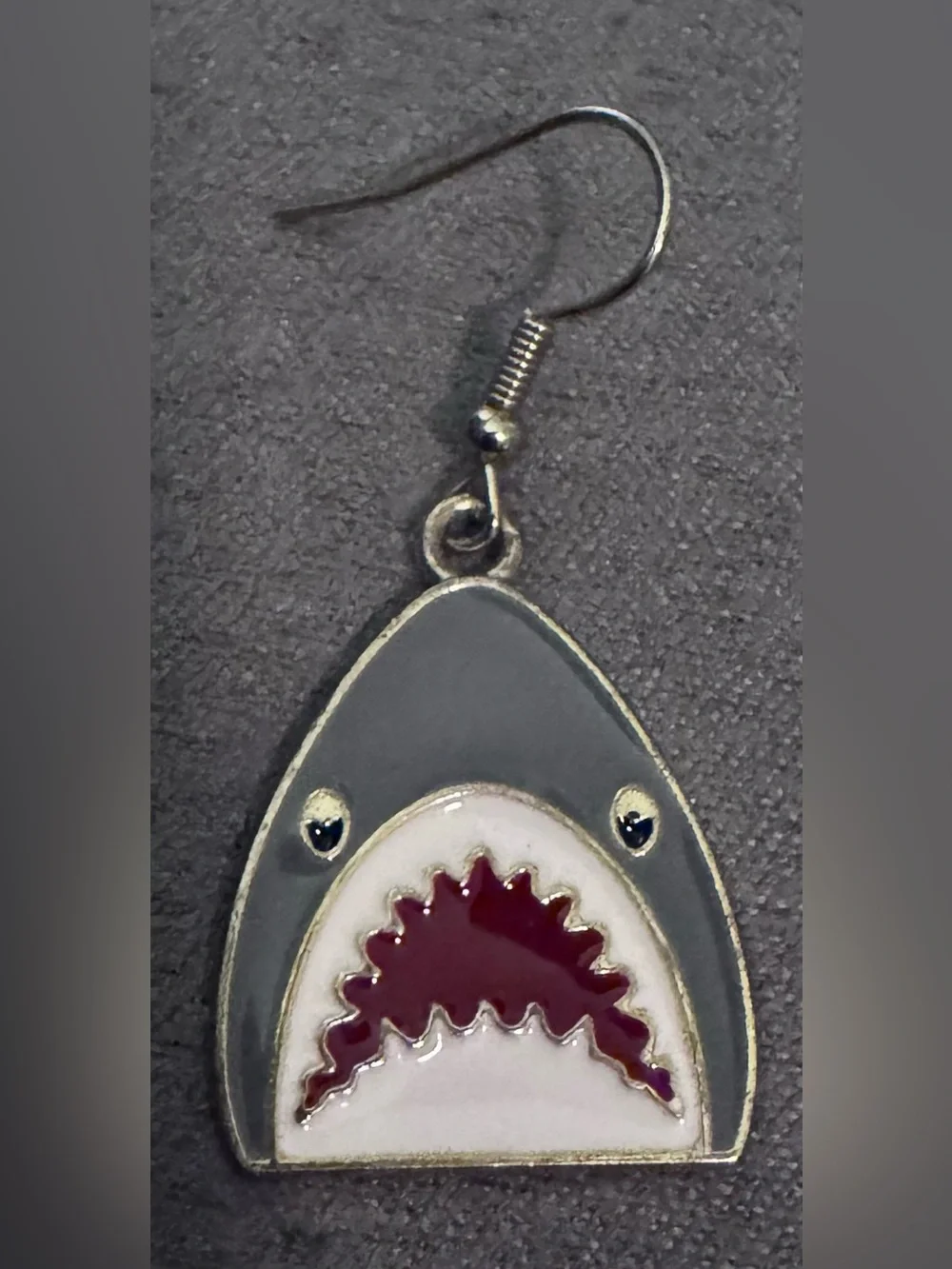 Women’s Shark Dangle Earrings in Gray & Red